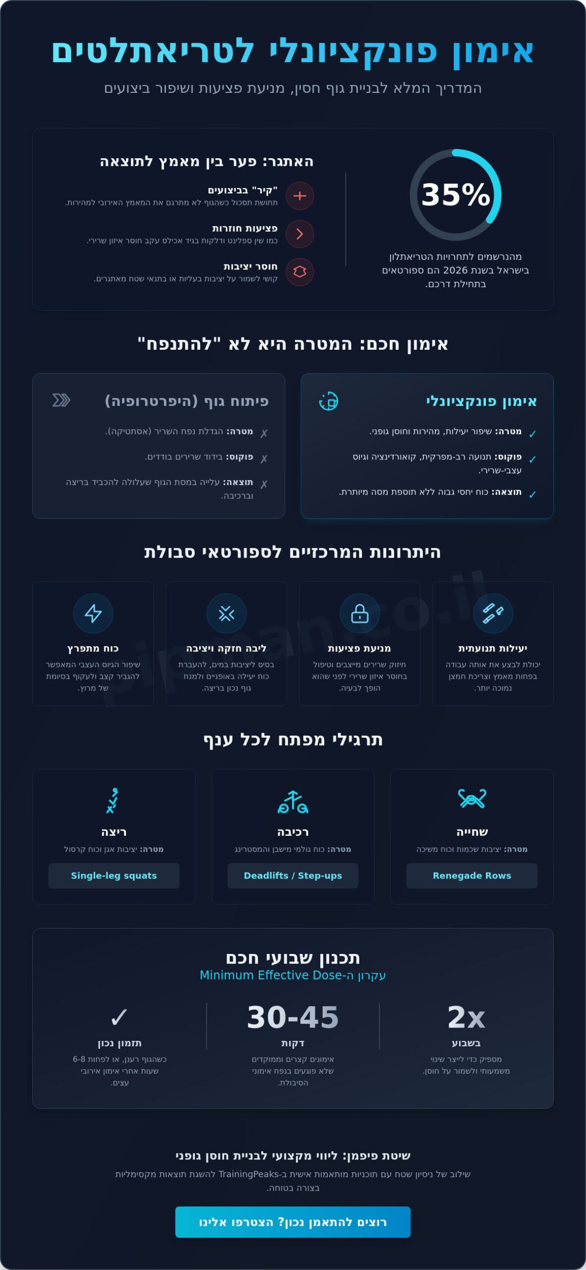 אימון פונקציונלי לטריאתלטים: המדריך המקצועי לשיפור ביצועים ומניעת פציעות 2026